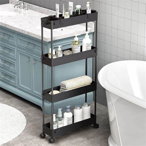 Illustrated product image for a slim 4-tier storage cart